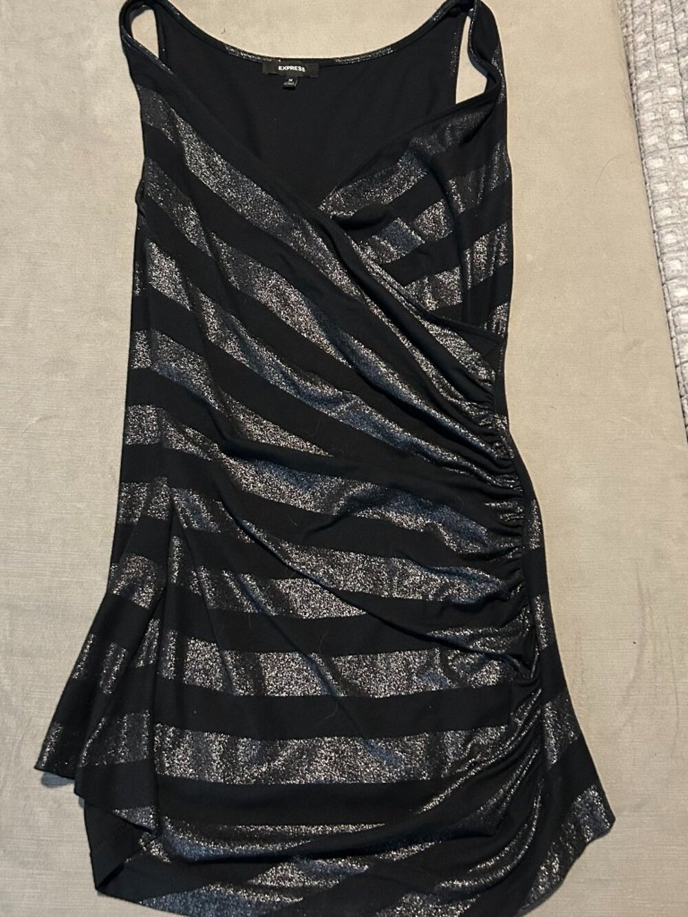 EXPRESS Metallic Silver Glitter Striped Side Ruched Tank Top Size M